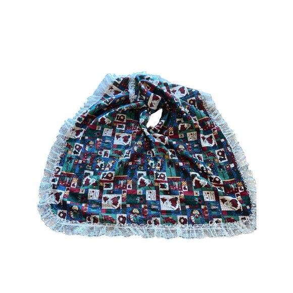 Vintage Patchwork Christmas Tree Skirt Lace Trim Country Primitive Decor - Picture 10 of 16